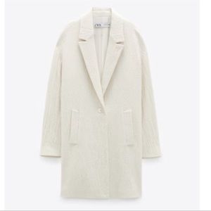 ZARA Textured Wool Blend Coat(Oyster White, US L)
